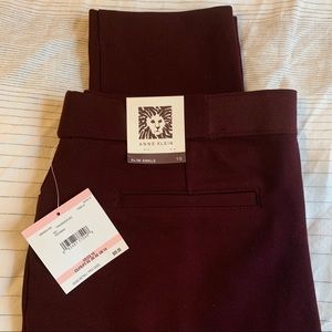 NWT - Anne Klein sz 10 burgundy red slim pants